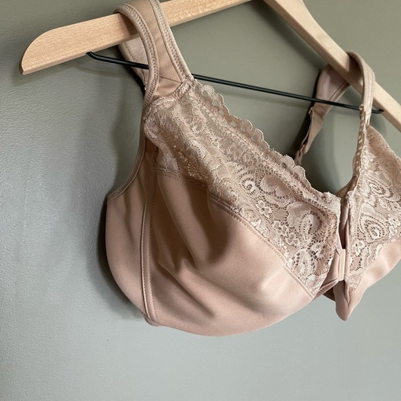 Glamorise Wonderwire Front Closure Bra in Cafe Size 34G Nude‎ Tan Cream Lace - Picture 7 of 16